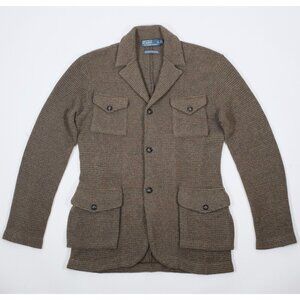 Vintage POLO Ralph Lauren knit jacket blazer Small Long green suede elbow patch